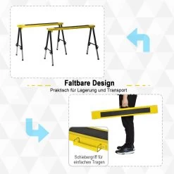 HOMCOM Sawhorse Lot De 2 Tréteaux Pliants Workhorse Acier Anti-dérapant Jaune B40-026 -Outils de jardinage professionnels 1200x1200 32