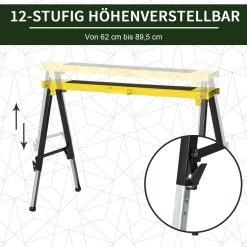 HOMCOM Sawhorse Lot De 2 Tréteaux Pliants Workhorse Acier Anti-dérapant Jaune B40-026 -Outils de jardinage professionnels 1200x1200 33