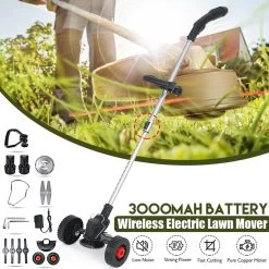 Tondeuse à Gazon Tondeuses à Gazon - Tondeuse à Gazon - Tondeuses à Gazon électriques Portables - Poignée Réglable - Tête Pivotante à 180º - Avec 2 Batteries Et 3 Types De Lames - Zwart