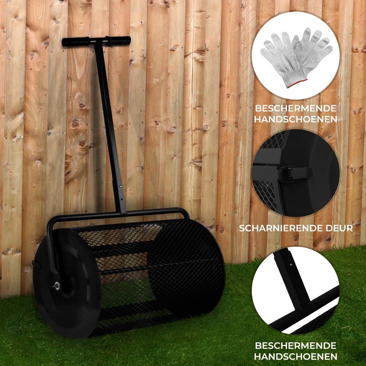 Épandeur De Compost Zwart T-Mech - Capacité De 80 L - Conception Légère - Porte à Charnière - Comprend Des Gants De Jardin 4 Épandeur De Compost Zwart T-Mech - Capacité De 80 L - Conception Légère - Porte à Charnière - Comprend Des Gants De Jardin – Image 2