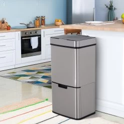 HOMCOM Poubelle Système De Séparation Des Déchets Poubelle Avec Capteur 72 L 3 Compartiments Acier Inoxydable Argent 851-018 -Outils de jardinage professionnels 1200x1200 721