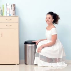 HOMCOM Poubelle Automatique En Acier Inoxydable Poubelle Capteur IR Seau Intérieur Rond 30L 03-0026 -Outils de jardinage professionnels 1200x1200 736
