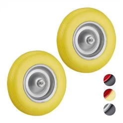 Relaxdays 2x Roue De Brouette Caoutchouc - Roue De Brouette Avec Axe - Jante En Acier Anti-crevaison