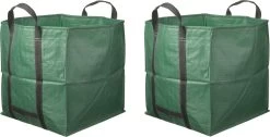 2x Sacs à Déchets Verts Carrés Pliables 252 Litres - Sacs De Jardinage à Déchets De Jardin - Nettoyage / Rangement Du Jardin - Entretien Du Jardin