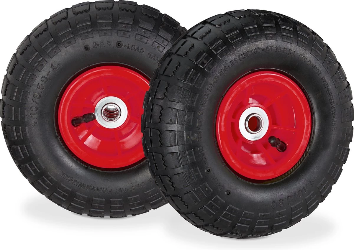 Relaxdays 2x Roue De Diable 260x85 - Roue De Charrette à Bras - Pneu Pneumatique - Roue De Secours - Noir/rouge