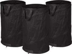 Lot De 3 Sacs Poubelles De Jardin Relaxdays - Sac De Jardin Pop-up - 160 L - Sac à Feuilles - 3 Anses - Noir