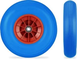 Relaxdays 4x Roue De Brouette 4.00-6 - Tout Caoutchouc - Roue De Secours Anti-crevaison PU - Adaptateurs Bleu -Outils de jardinage professionnels 1200x923 5