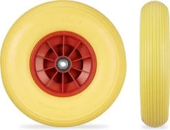Relaxdays 4x Roue De Brouette 4.00-6 - Caoutchouc Plein - Roue De Secours Anti-crevaison - Adaptateurs - Jaune-rouge -Outils de jardinage professionnels 1200x923 7