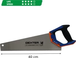 DEXTER - Scie à Main - Scie 400 Mm - Lame Acier Trempé - Scie à Bois - Denture Triple Affûtage - 3,15 Dents/cm - 90° - Inox - Avec Manche Bi-matière -Outils de jardinage professionnels 1200x925