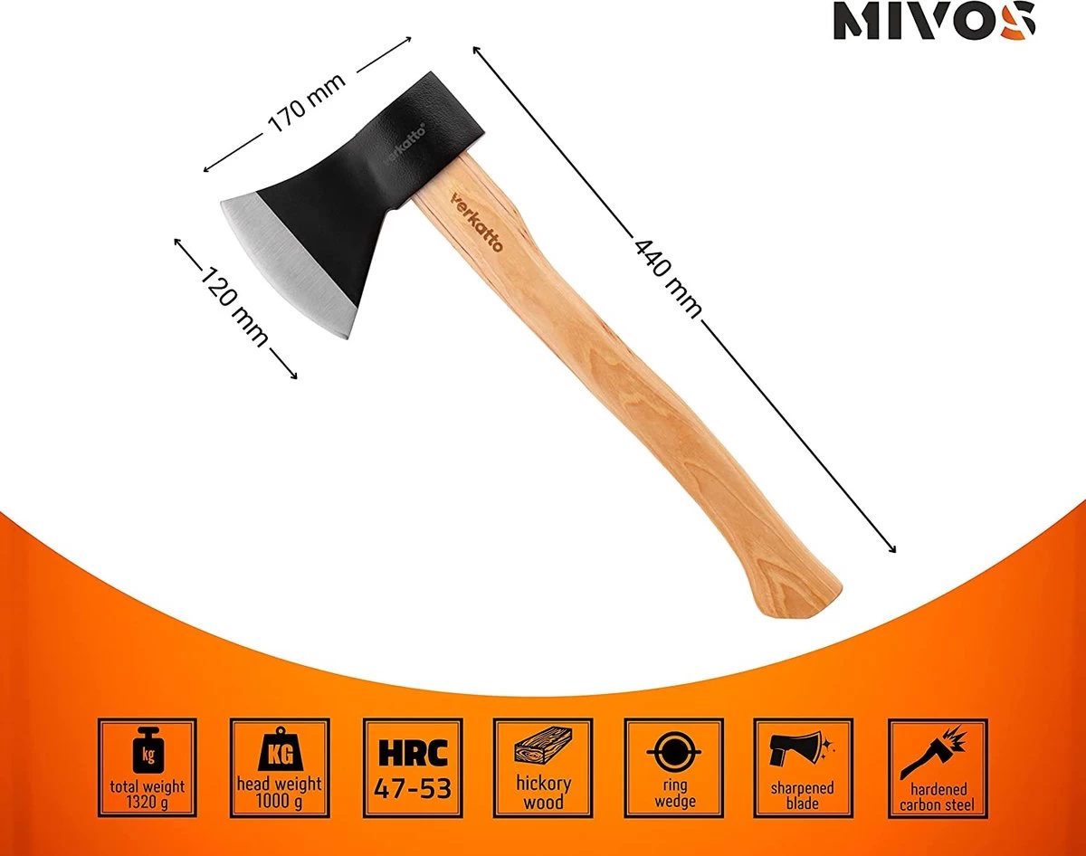 Hache 1000 G Avec Lame En Acier Bois Hickory Et Acier Au Carbone - Hache à Main Pour Jardin Et Forêt - Hache Universelle Petite Et Compacte - Hache à Fendre Avec Manche En Bois Laqué 7 Hache 1000 G Avec Lame En Acier Bois Hickory Et Acier Au Carbone - Hache à Main Pour Jardin Et Forêt - Hache Universelle Petite Et Compacte - Hache à Fendre Avec Manche En Bois Laqué – Image 5