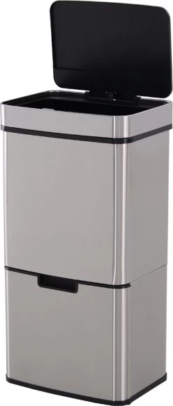 HOMCOM Poubelle SystÚme De Séparation Des Déchets Poubelle Avec Capteur 72 L 3 Compartiments Acier Inoxydable Argent 851-018