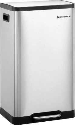 Songmics Poubelle, Poubelle De 45 Litres Avec Pédale, Récipient Extérieur En Acier Inoxydable, Avec Poubelle Intérieure Et Couvercle En Plastique, Fermeture Amortie, Anti-empreintes Digitales, Pour La Cuisine, Argent LTB007E01