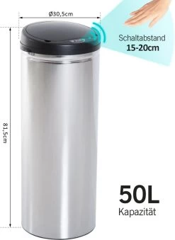 HOMCOM Poubelle Automatique En Acier Inoxydable Poubelle Capteur IR Seau Intérieur Rond 50L 03-0027