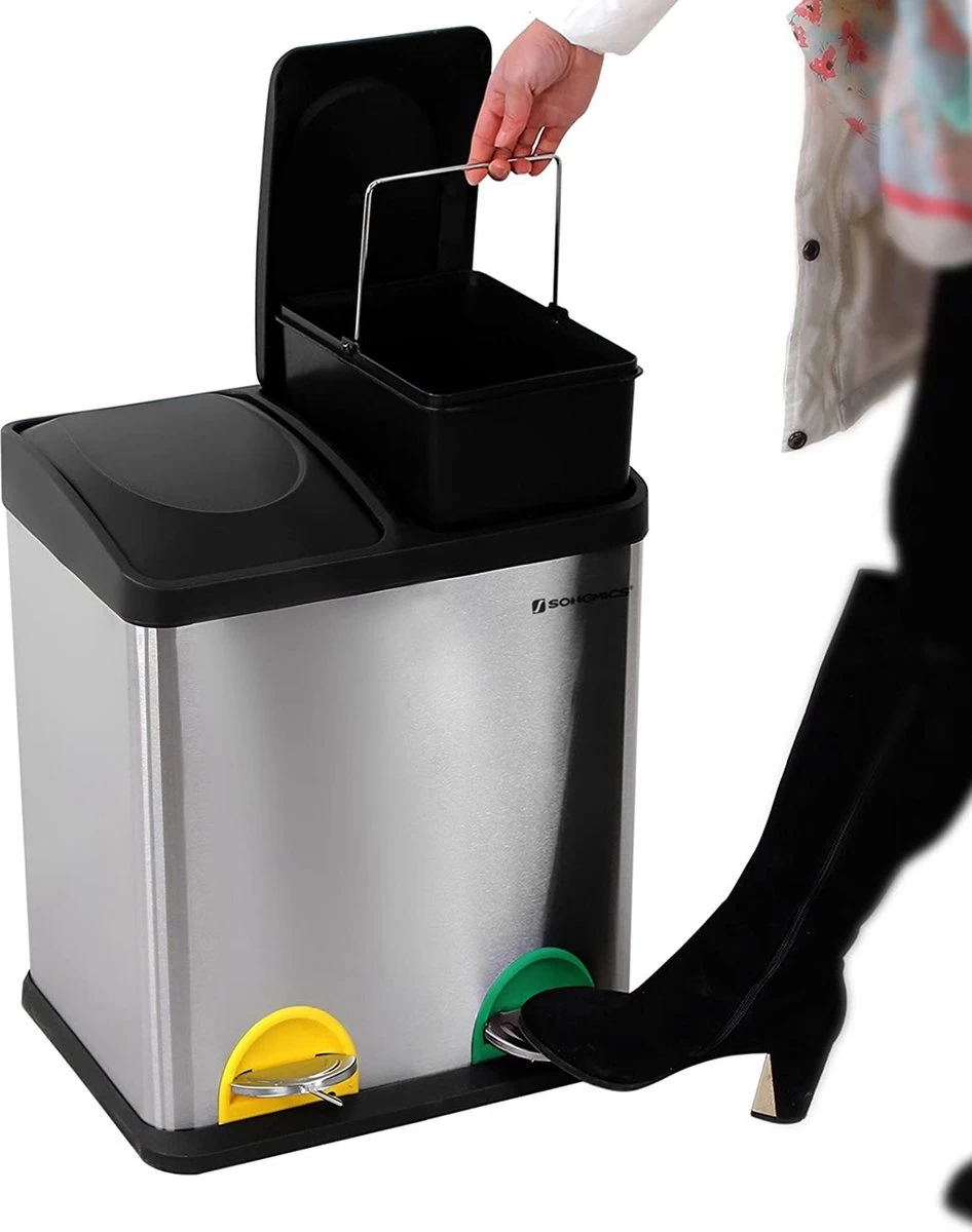 ZAZA Home & Office Poubelle 30 Litres, Tri Des Déchets, 2 X 15 Litres, Poubelle, Poubelle à Pédale Avec Poubelles Intérieures, Pédales Colorées, Système De Séparation Des Déchets Pour La Cuisine, Argent-noir 14 ZAZA Home & Office Poubelle 30 Litres, Tri Des Déchets, 2 X 15 Litres, Poubelle, Poubelle à Pédale Avec Poubelles Intérieures, Pédales Colorées, Système De Séparation Des Déchets Pour La Cuisine, Argent-noir – Image 12