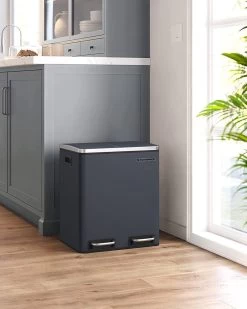 Songmics Poubelle De Cuisine, 2 X 15 L, Système De Tri Des Déchets, Poubelle En Métal, Poubelle à Pédale Avec Bacs Intérieurs Et Poignées, Tri Des Déchets, Fermeture Soft , Hermétique, Anthracite LTB30GS -Outils de jardinage professionnels 960x1200 7