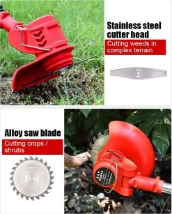 Tondeuse à Gazon DrillPro - Coupe- Coupe-herbe électriques - Tondeuse à Gazon - Tondeuse à Gazon - Sans Fil - Poignée Réglable - Avec 2 Piles Et Chargeur - Pour Tailler La Pelouse De Jardin - Rouge -Outils de jardinage professionnels 966x1200