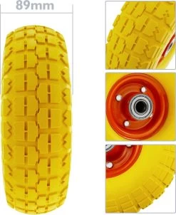 PrimeMatik - Roue De Brouette Massief Jaune 120 Kg 10x3.5" 254x89 Mm. Courroie De Rechange Pour Plate-forme De Transport Et Chariots -Outils de jardinage professionnels 983x1200